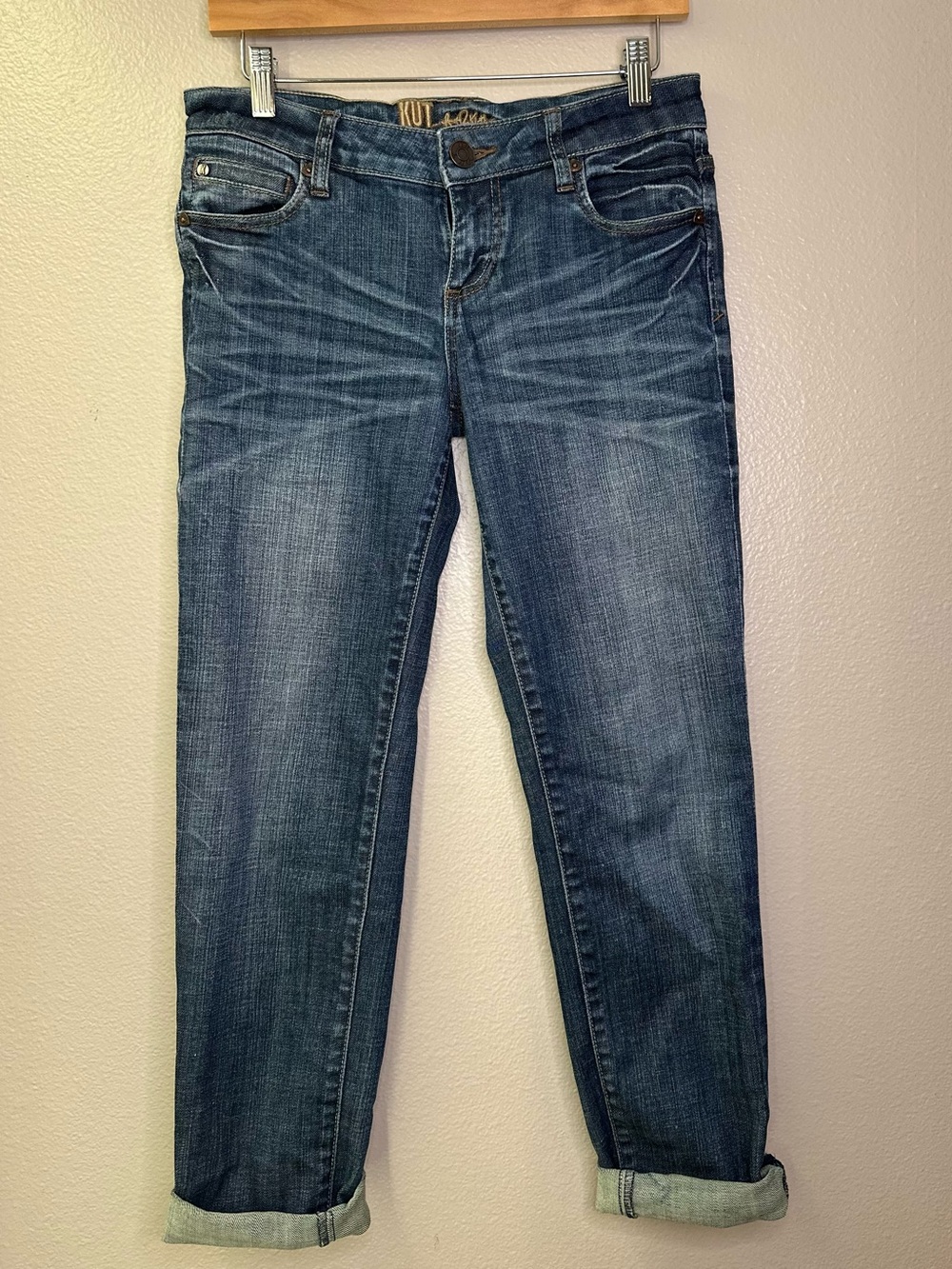 Kut From The Kloth Boyfriend Distressed Wash Denim Jeans Cotton Vintage